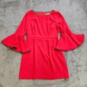 Trina Turk Dress Womens  Red  Fitted Short Bell Sleeve Cocktail Party 8